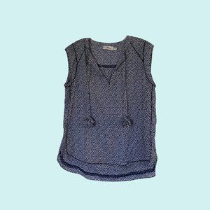 VINEYARD VINES Blue White Polka Dot Tassel Blouse